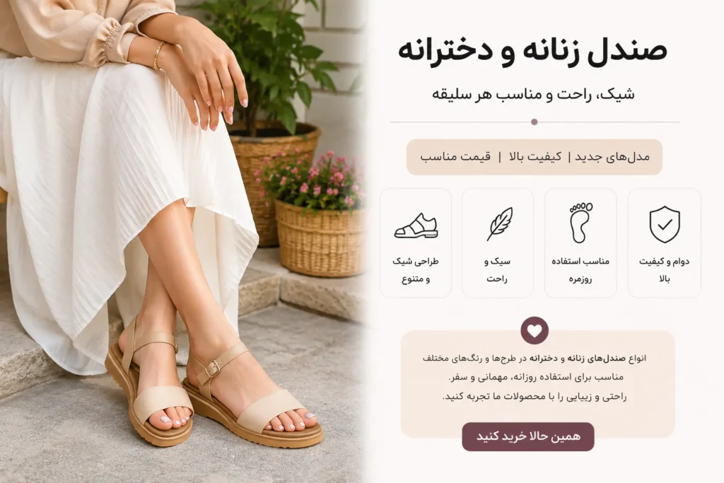 بنر صندل زنانه و دخترانه با مدل شیک مناسب استفاده روزمره و استایل تابستانی