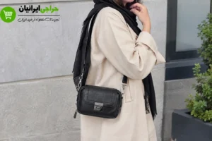 کیف دوشی زنانه مینی مشکی با بند بلند و قفل کلیدی