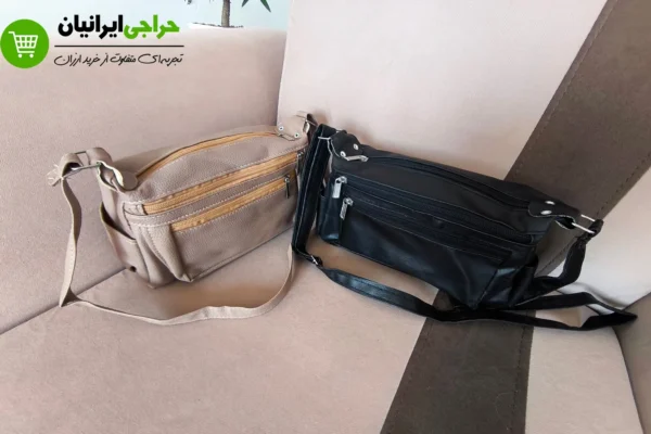 جزئیات سه زیپ و دو جیب کناری کیف دوشی اسپرت زنانه